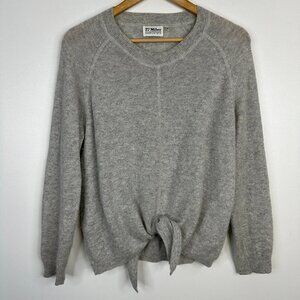 27 Miles  100% Cashmere  Long Sleeve Tie Front Light Gray Sweater Top  Medium